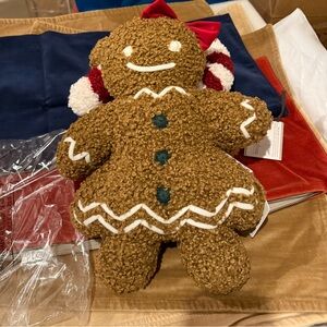 New Pottery Barn Faux Fur Teddy Cozy Holiday Mrs. Spice Gingerbread Pillow